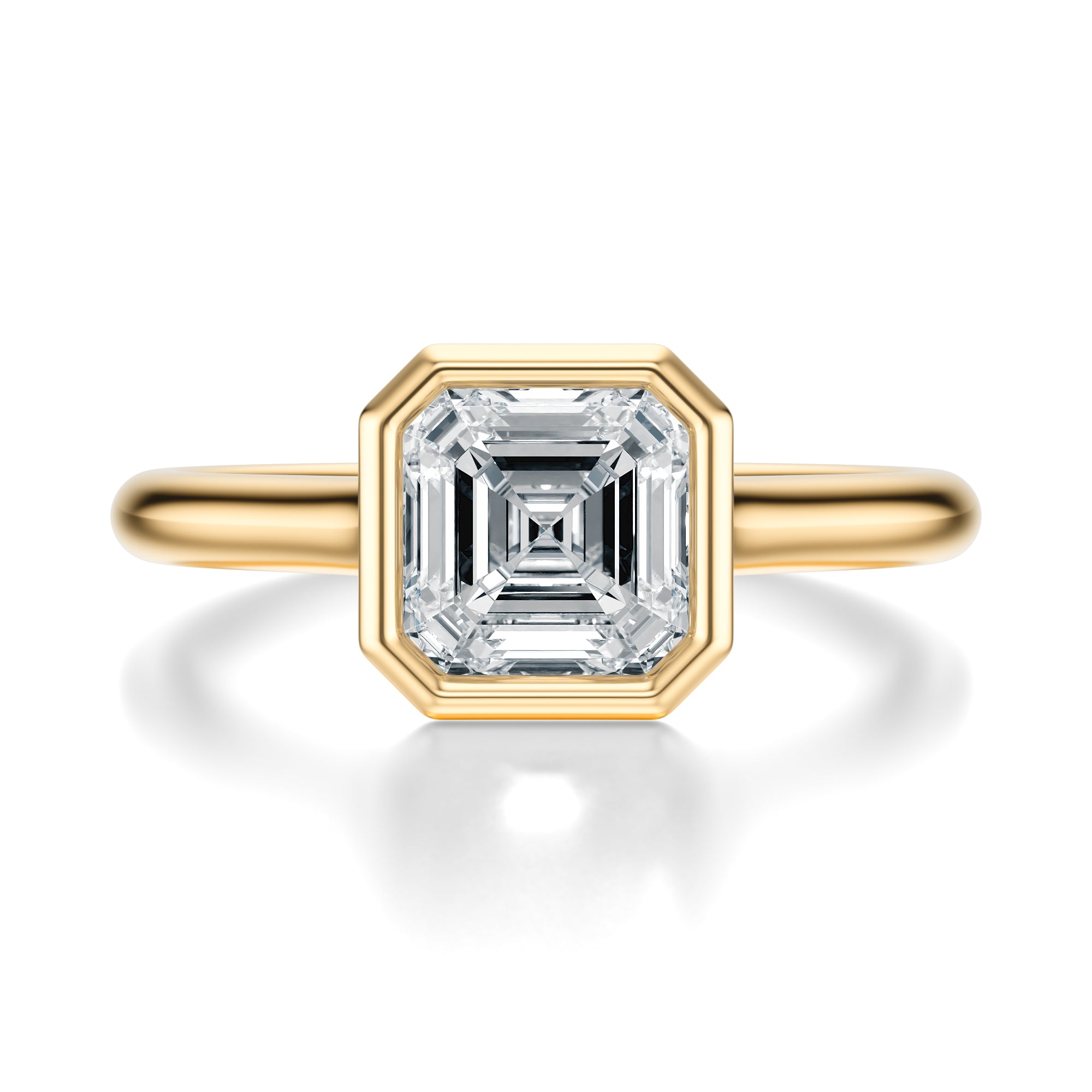 Signature Bezel Asscher Engagement Ring - Yellow Gold Polished Band - Front View