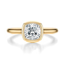 Signature Bezel Cushion Engagement Ring - Yellow Gold Polished Band - Front View