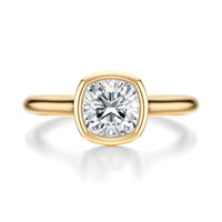 Signature Bezel Cushion Engagement Ring - Yellow Gold Polished Band - Front View