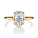 Signature Bezel Elongated Cushion Engagement Ring - Yellow Gold Polished Band - Front View