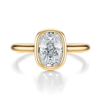 Signature Bezel Elongated Cushion Engagement Ring - Yellow Gold Polished Band - Front View