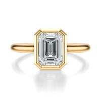 Signature Bezel Emerald Engagement Ring - Yellow Gold Polished Band - Front View