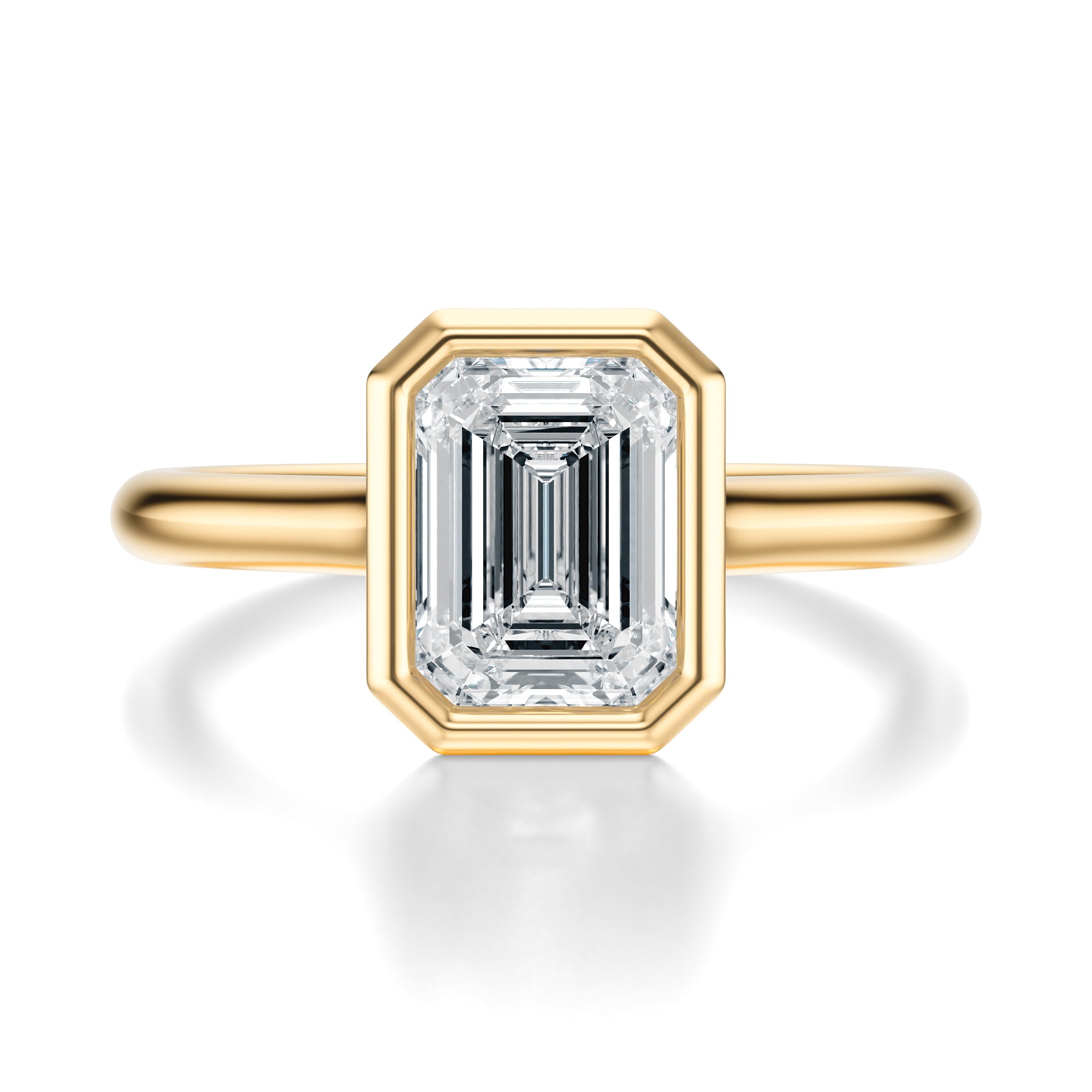 Signature Bezel Emerald Engagement Ring - Yellow Gold Polished Band - Front View