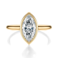 Signature Bezel Marquise Engagement Ring - Yellow Gold Polished Band - Front View