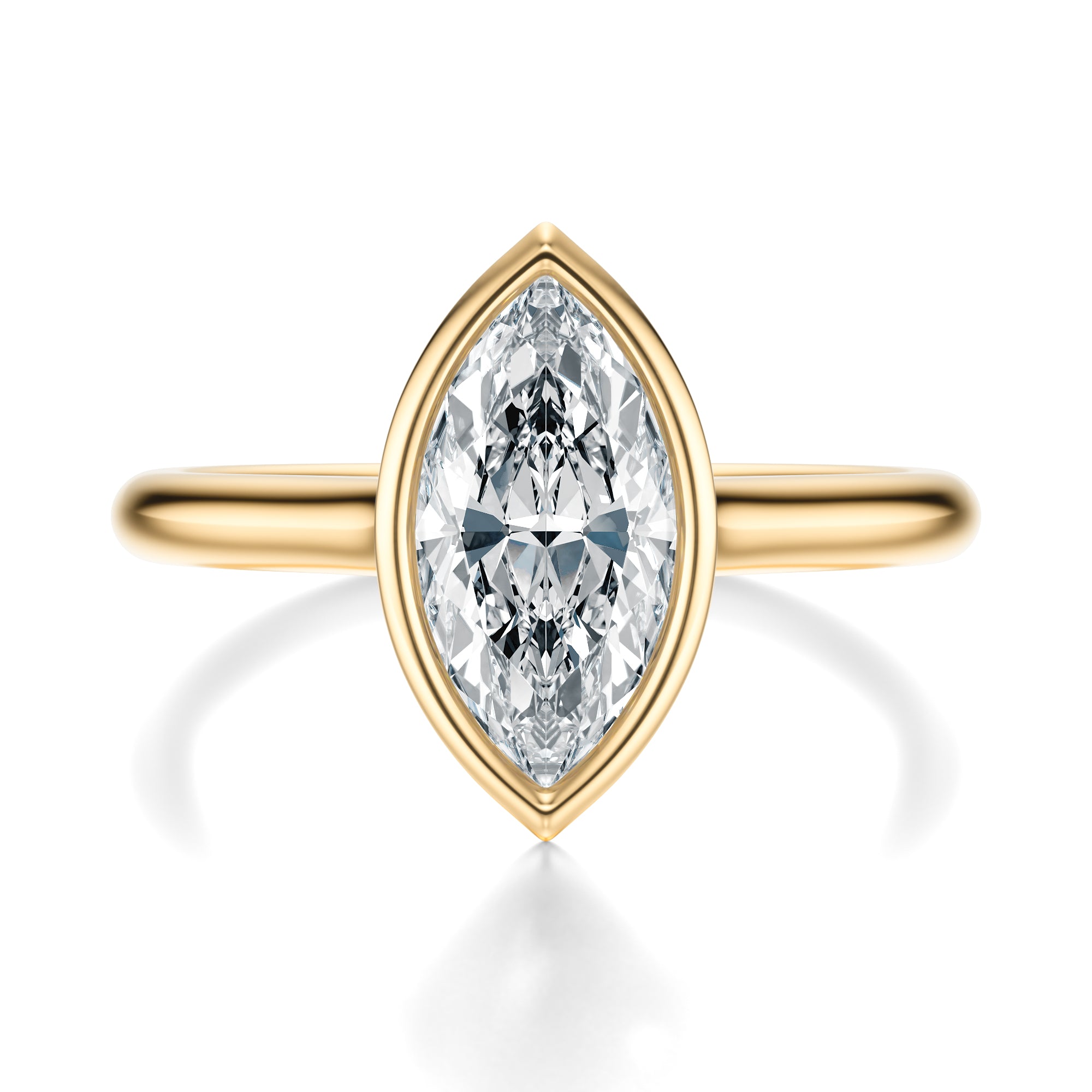 Signature Bezel Marquise Engagement Ring - Yellow Gold Polished Band - Front View