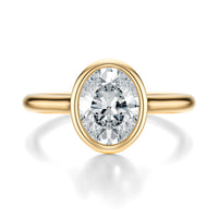 Signature Bezel Oval Engagement Ring - Yellow Gold Polished Band - Front View