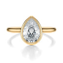 Signature Bezel Pear Engagement Ring - Yellow Gold Polished Band - Front View