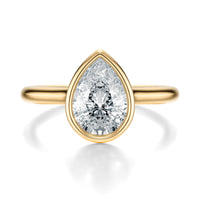 Signature Bezel Pear Engagement Ring - Yellow Gold Polished Band - Front View