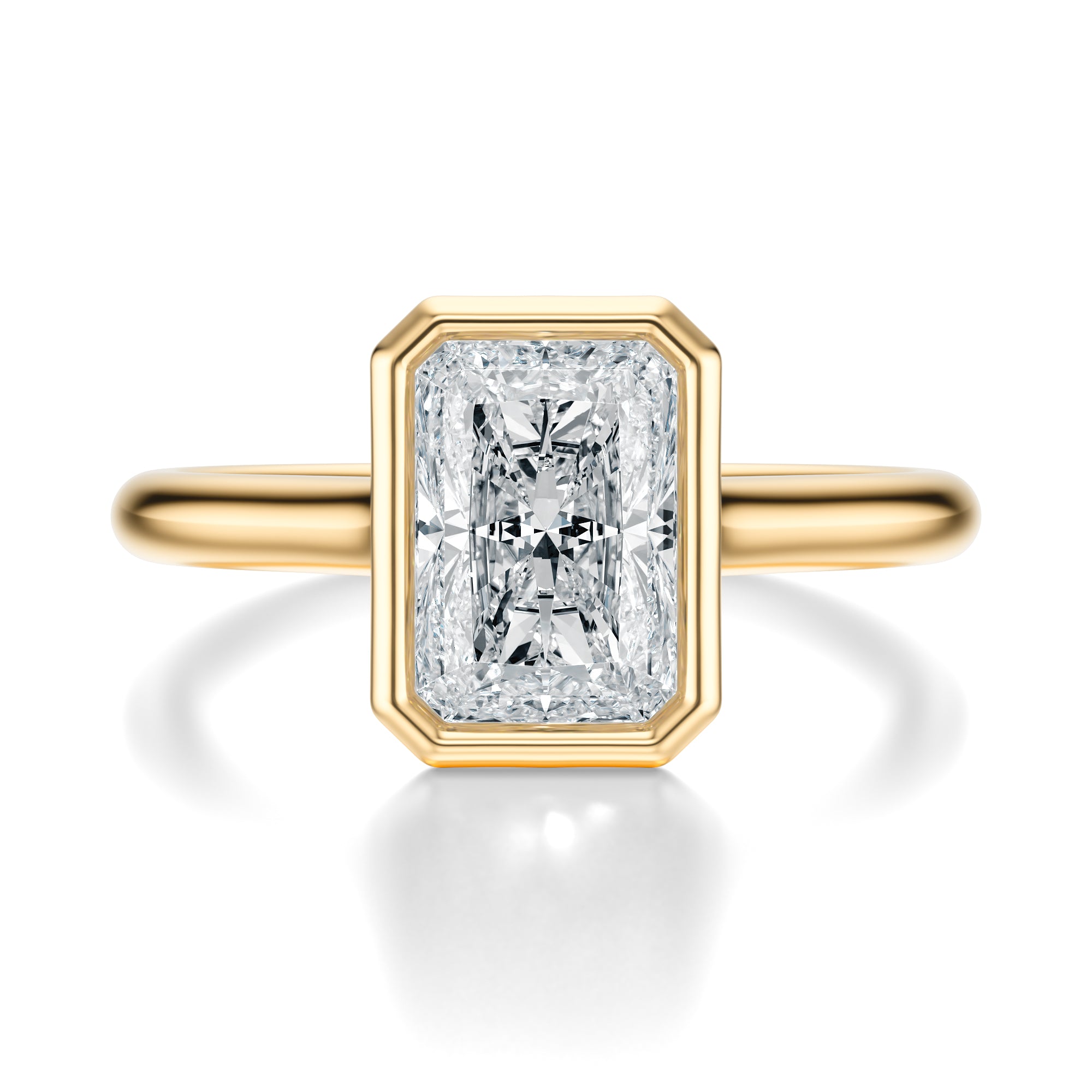 Signature Bezel Radiant Engagement Ring - Yellow Gold Polished Band - Front View