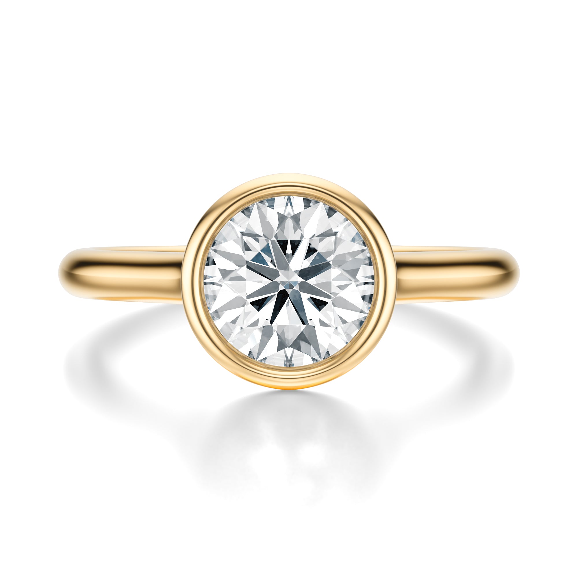Signature Bezel Round Engagement Ring - Yellow Gold Polished Band - Front View