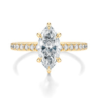 Signature Cathedral Hidden Halo Marquise Engagement Ring - Yellow Gold Pavé Band - Front View