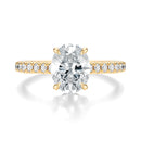 Signature Cathedral Hidden Halo Oval Engagement Ring - Yellow Gold Pavé Band - Front View