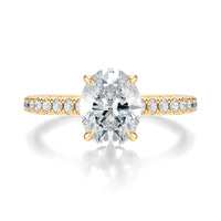 Signature Cathedral Hidden Halo Oval Engagement Ring - Yellow Gold Pavé Band - Front View