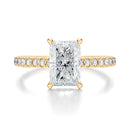 Signature Cathedral Hidden Halo Radiant Engagement Ring - Yellow Gold Pavé Band - Front View