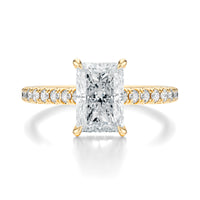 Signature Cathedral Hidden Halo Radiant Engagement Ring - Yellow Gold Pavé Band - Front View