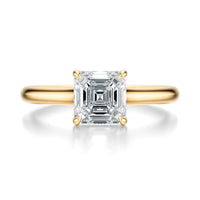 Signature Cathedral Hidden Halo Asscher Engagement Ring - Yellow Gold Polished Band - Front View