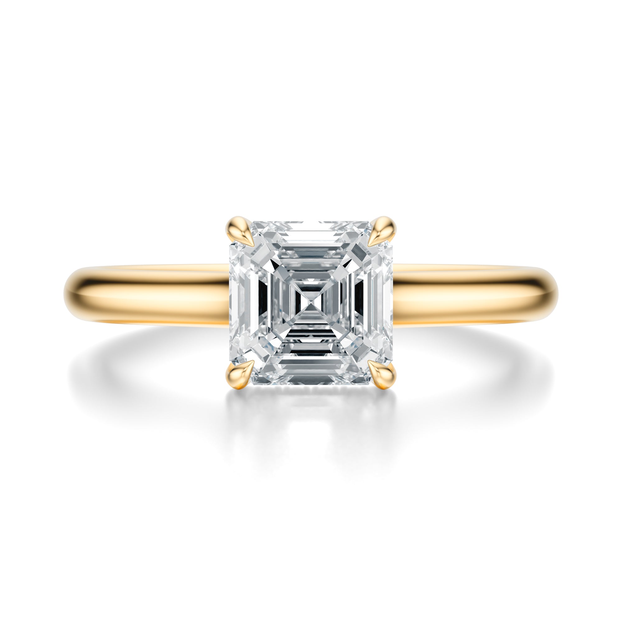 Signature Cathedral Hidden Halo Asscher Engagement Ring - Yellow Gold Polished Band - Front View