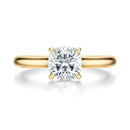 Signature Cathedral Hidden Halo Cushion Engagement Ring - Yellow Gold Polished Band - Front View