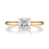 Signature Cathedral Hidden Halo Cushion Engagement Ring - Yellow Gold Polished Band - Front View