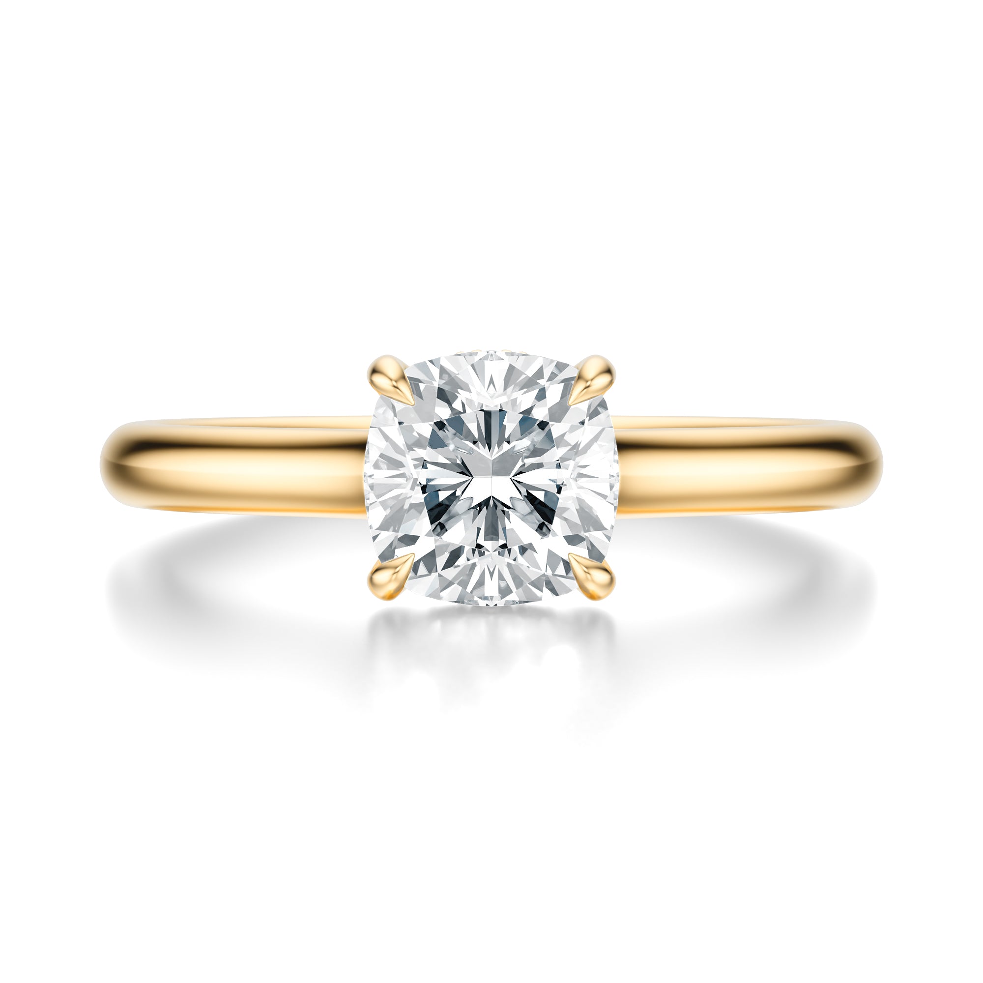 Signature Cathedral Hidden Halo Cushion Engagement Ring - Yellow Gold Polished Band - Front View