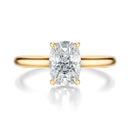 Signature Cathedral Hidden Halo Elongated Cushion Engagement Ring - Yellow Gold Polished Band - Front View