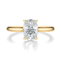 Signature Cathedral Hidden Halo Elongated Cushion Engagement Ring - Yellow Gold Polished Band - Front View