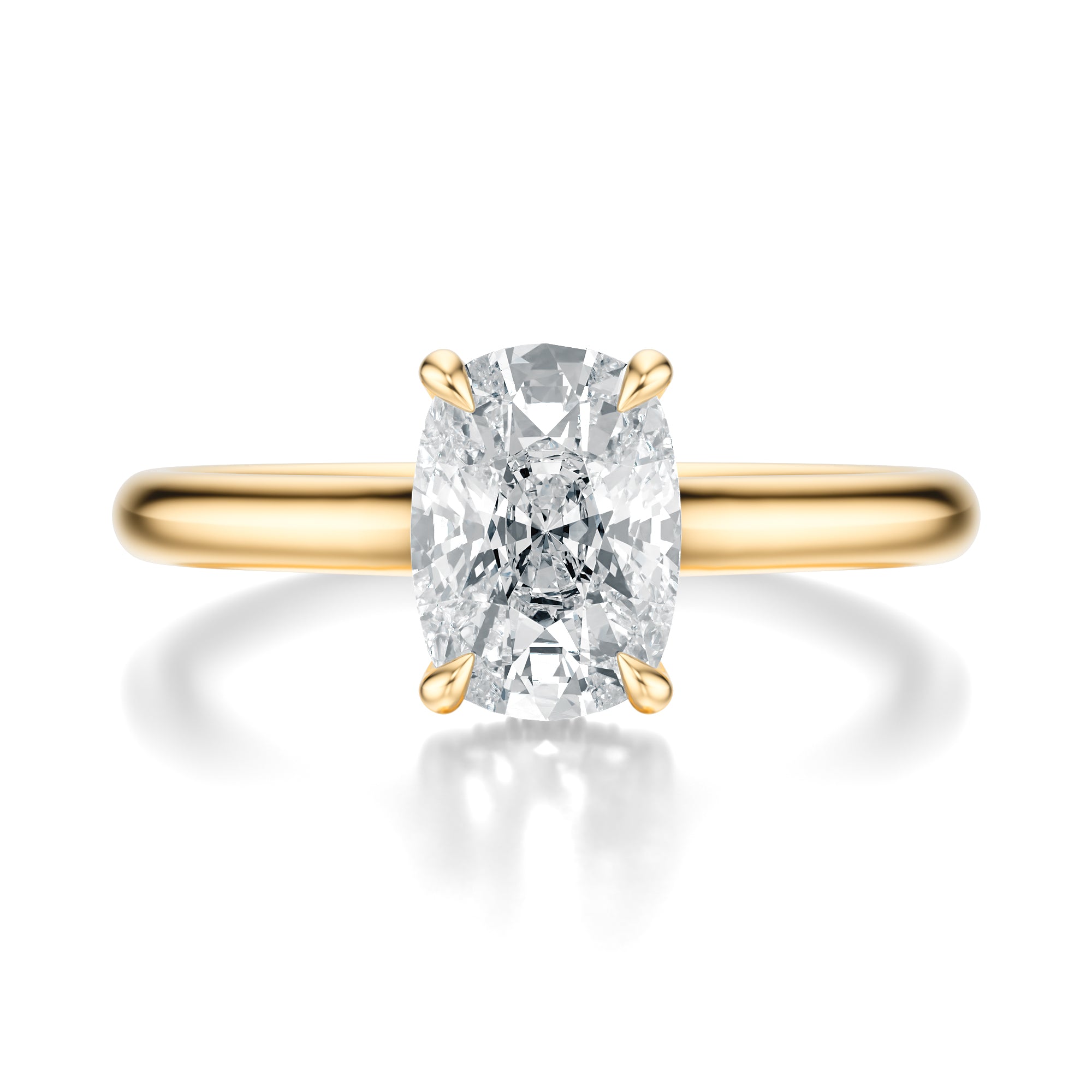 Signature Cathedral Hidden Halo Elongated Cushion Engagement Ring - Yellow Gold Polished Band - Front View