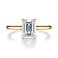 Signature Cathedral Hidden Halo Emerald Engagement Ring - Yellow Gold Polished Band - Front View