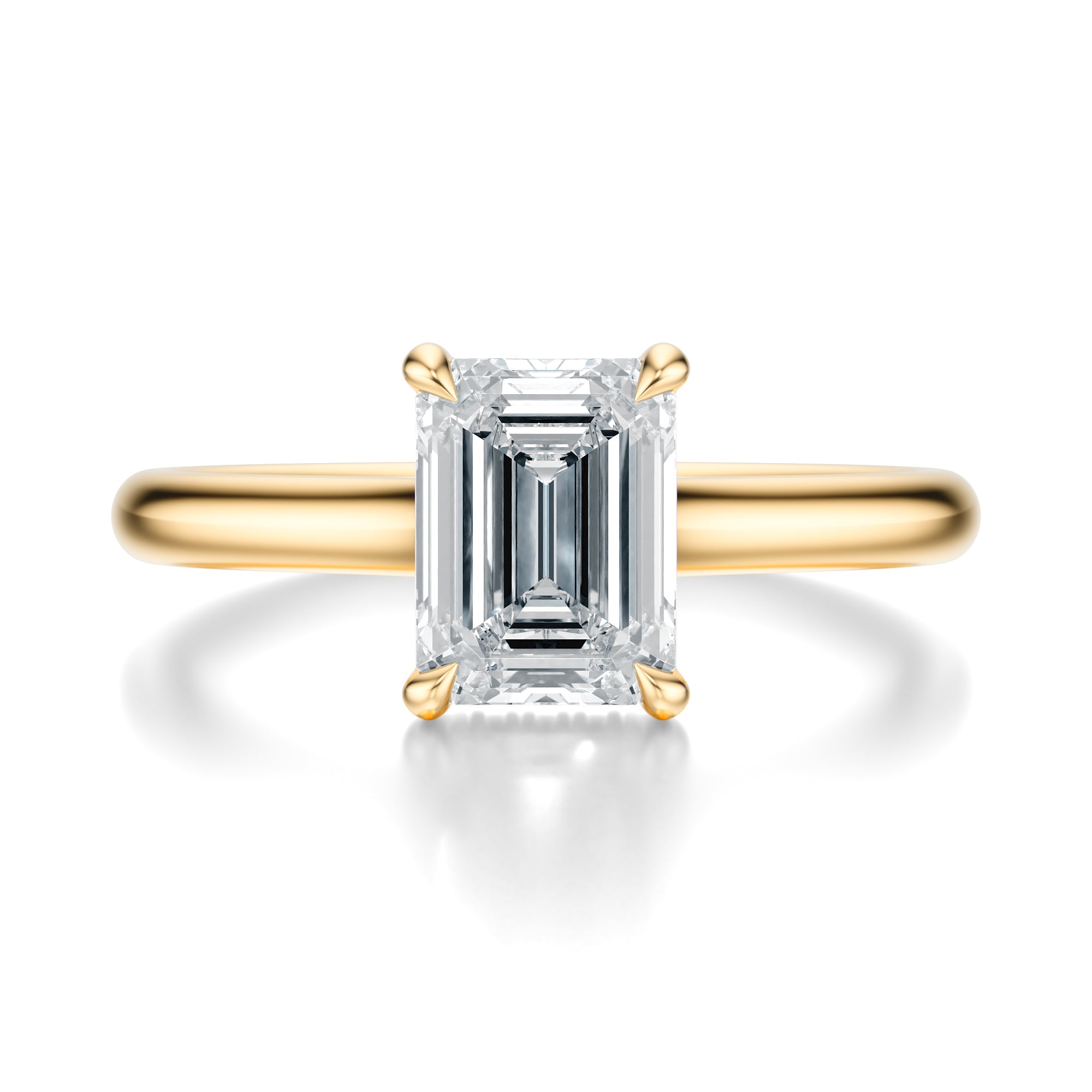 Signature Cathedral Hidden Halo Emerald Engagement Ring - Yellow Gold Polished Band - Front View