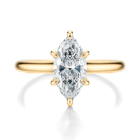 Signature Cathedral Hidden Halo Marquise Engagement Ring - Yellow Gold Polished Band - Front View