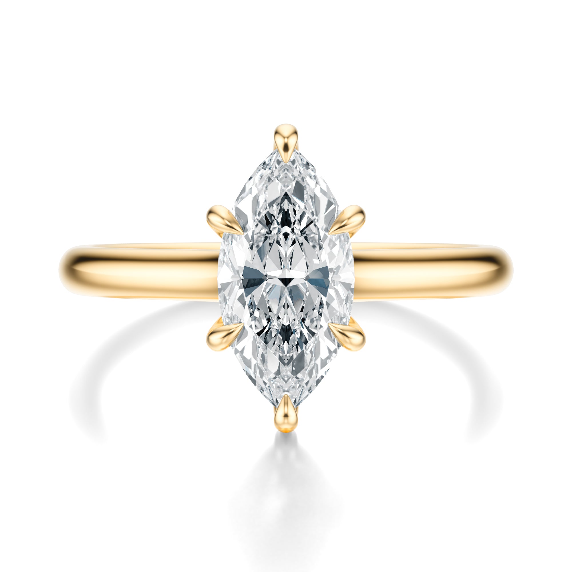 Signature Cathedral Hidden Halo Marquise Engagement Ring - Yellow Gold Polished Band - Front View