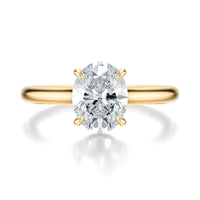 Signature Cathedral Hidden Halo Oval Engagement Ring - Yellow Gold Polished Band - Front View