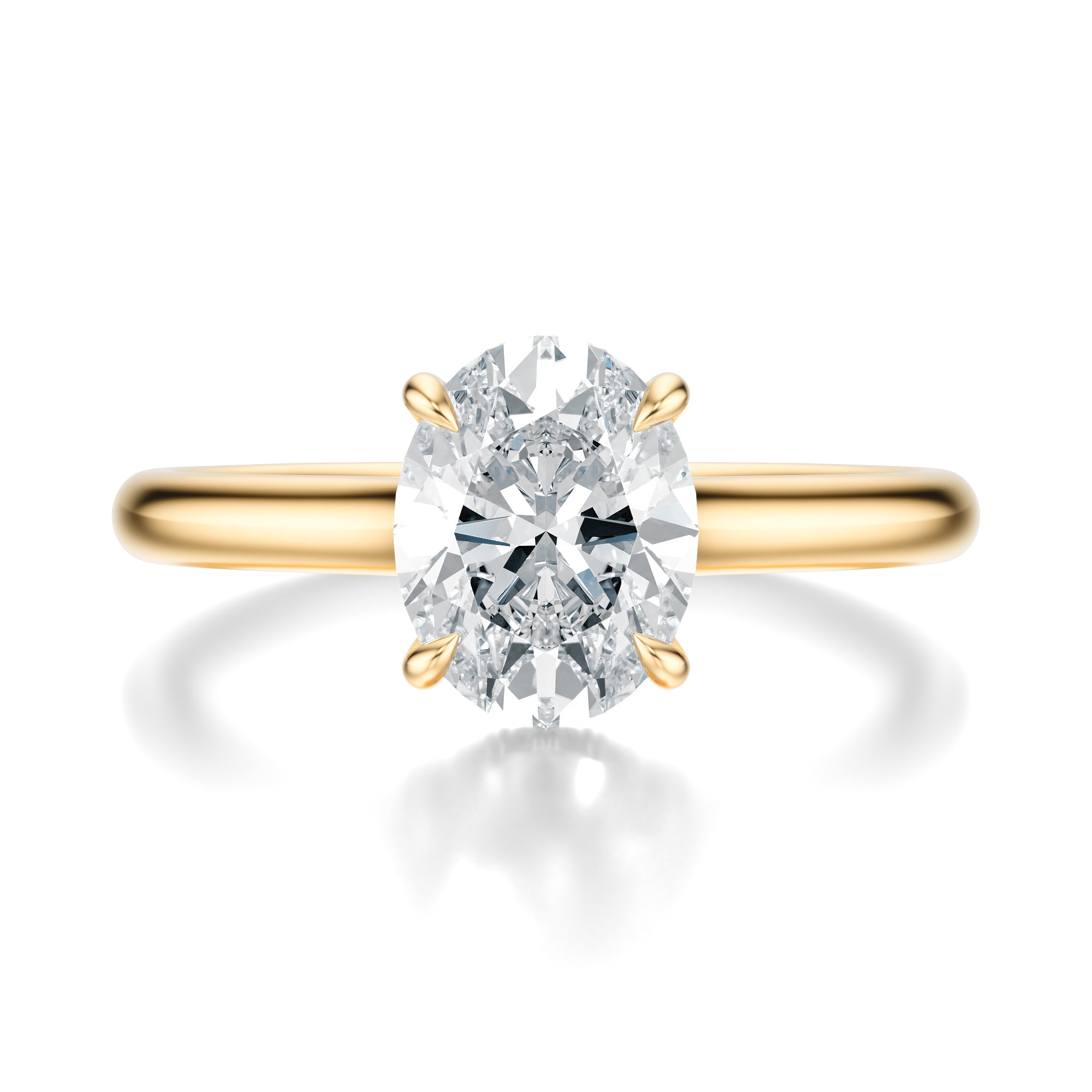 Signature Cathedral Hidden Halo Oval Engagement Ring - Yellow Gold Polished Band - Front View