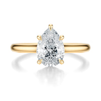Signature Cathedral Hidden Halo Pear Engagement Ring - Yellow Gold Polished Band - Front View