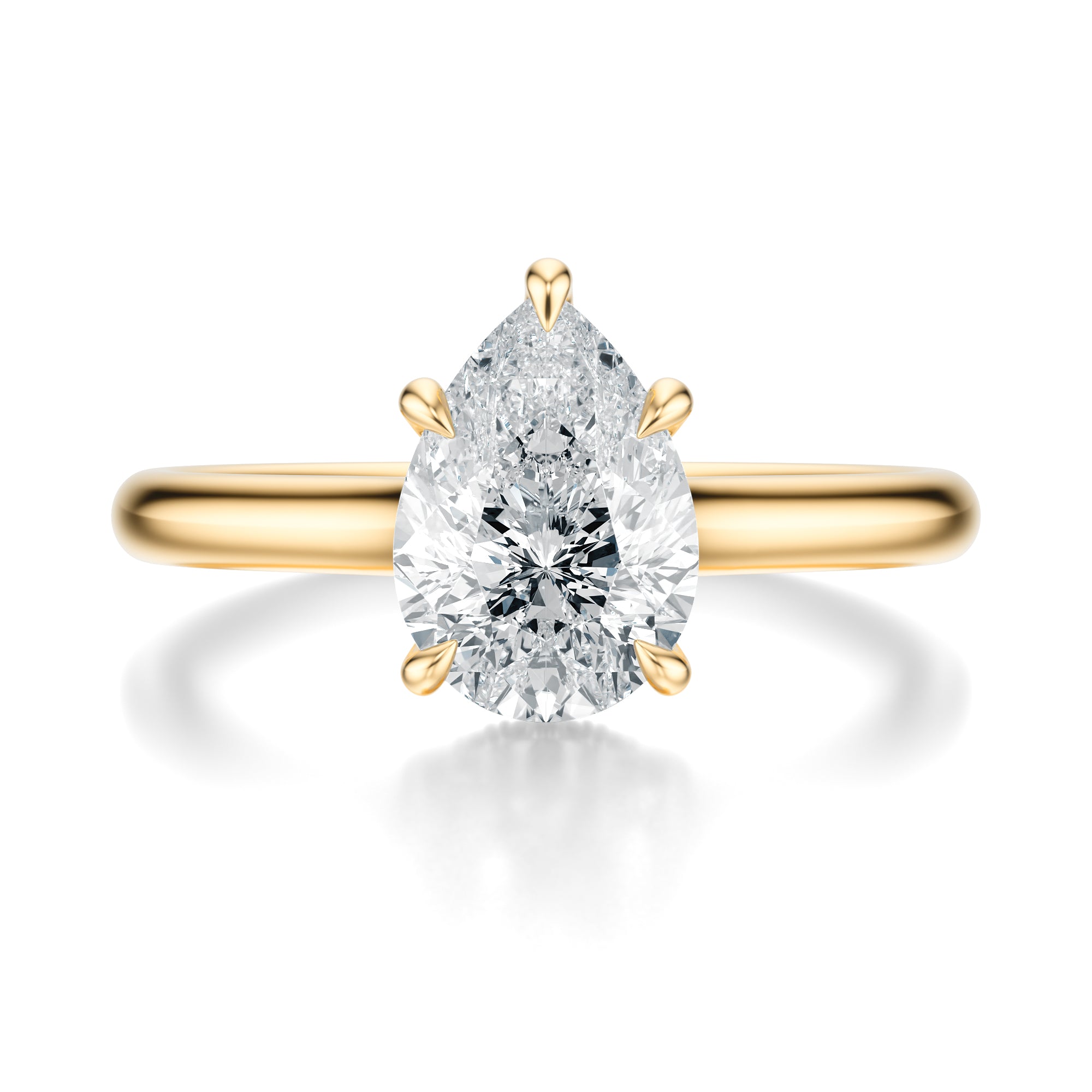 Signature Cathedral Hidden Halo Pear Engagement Ring - Yellow Gold Polished Band - Front View