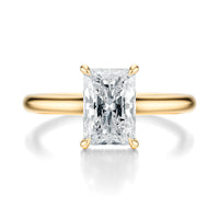 Signature Cathedral Hidden Halo Radiant Engagement Ring - Yellow Gold Polished Band - Front View