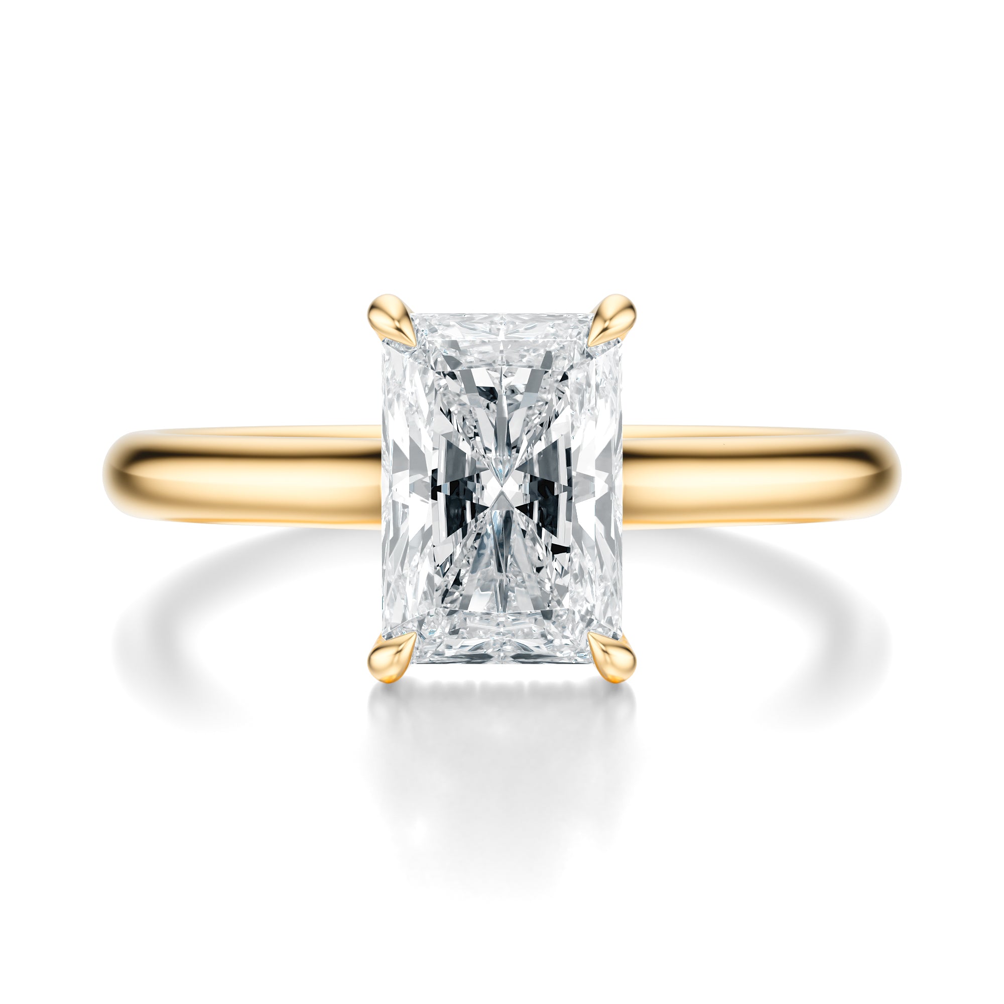 Signature Cathedral Hidden Halo Radiant Engagement Ring - Yellow Gold Polished Band - Front View