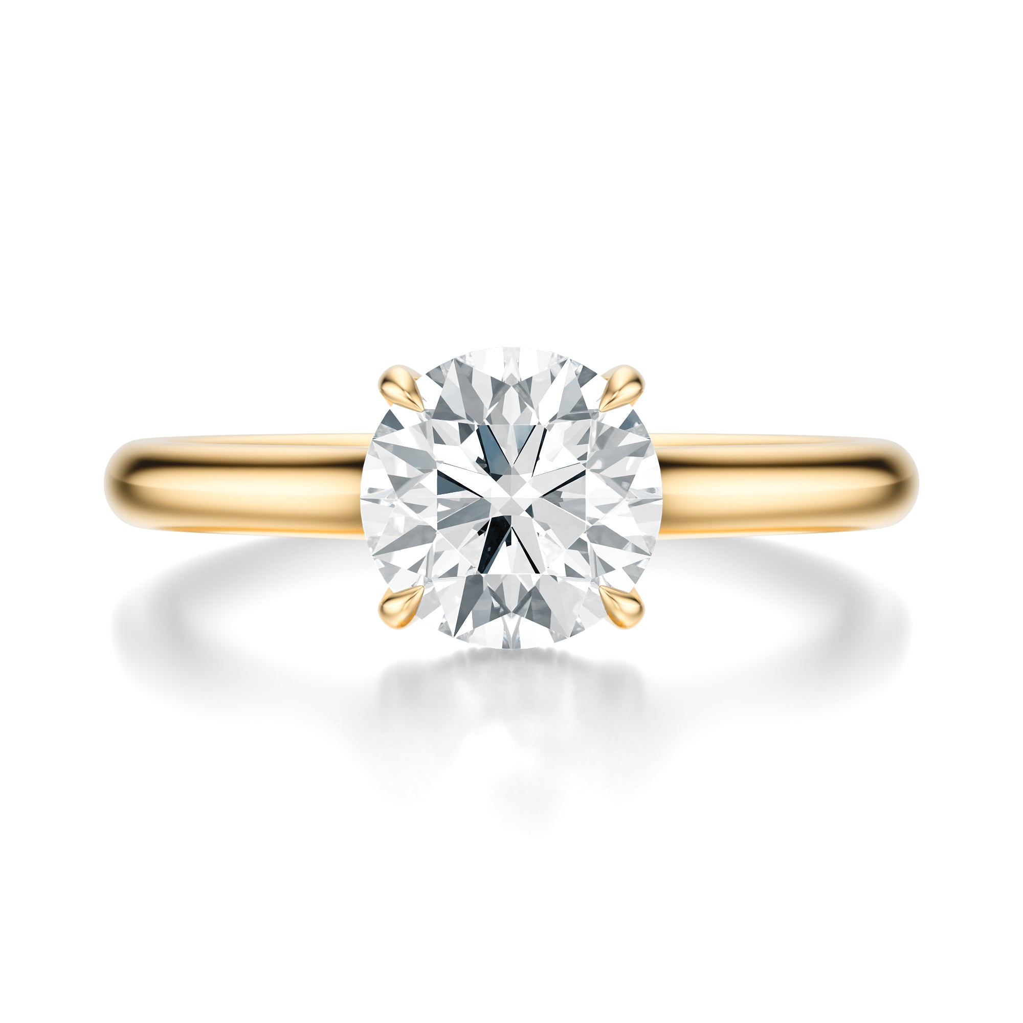 Signature Cathedral Hidden Halo Round Engagement Ring - Yellow Gold Polished Band - Front View