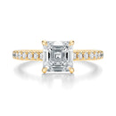 Signature Cathedral Asscher Engagement Ring - Yellow Gold Pavé Band - Front View