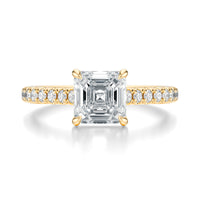 Signature Cathedral Asscher Engagement Ring - Yellow Gold Pavé Band - Front View