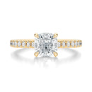 Signature Cathedral Cushion Engagement Ring - Yellow Gold Pavé Band - Front View