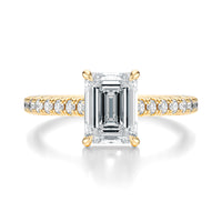 Signature Cathedral Emerald Engagement Ring - Yellow Gold Pavé Band - Front View