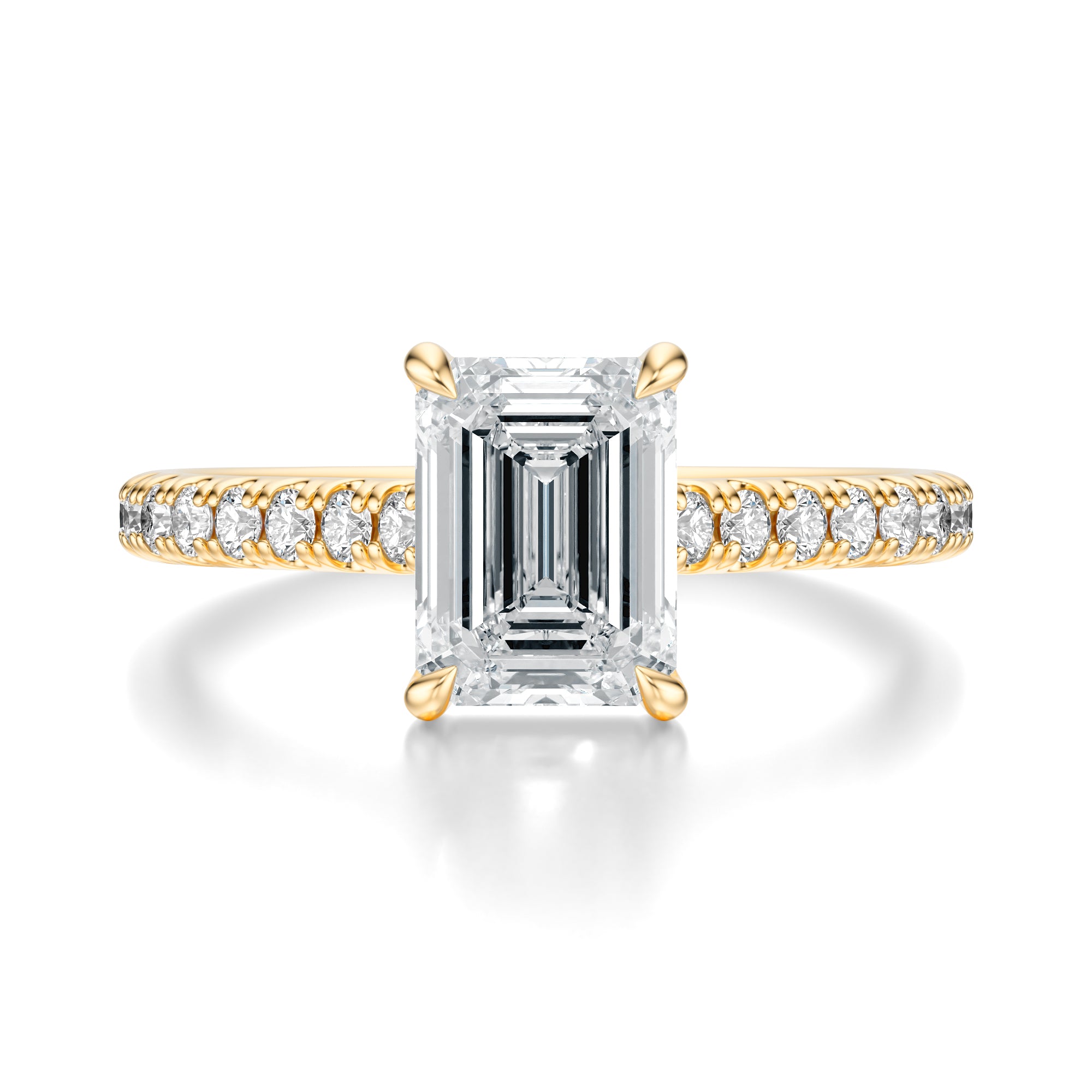 Signature Cathedral Emerald Engagement Ring - Yellow Gold Pavé Band - Front View