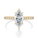 Signature Cathedral Marquise Engagement Ring - Yellow Gold Pavé Band - Front View