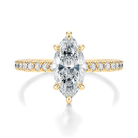 Signature Cathedral Marquise Engagement Ring - Yellow Gold Pavé Band - Front View