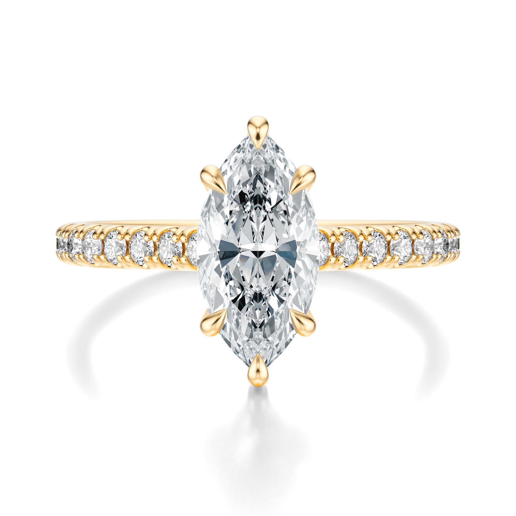Signature Cathedral Marquise Engagement Ring - Yellow Gold Pavé Band - Front View