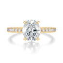 Signature Cathedral Oval Engagement Ring - Yellow Gold Pavé Band - Front View