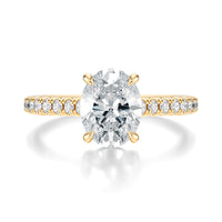Signature Cathedral Oval Engagement Ring - Yellow Gold Pavé Band - Front View