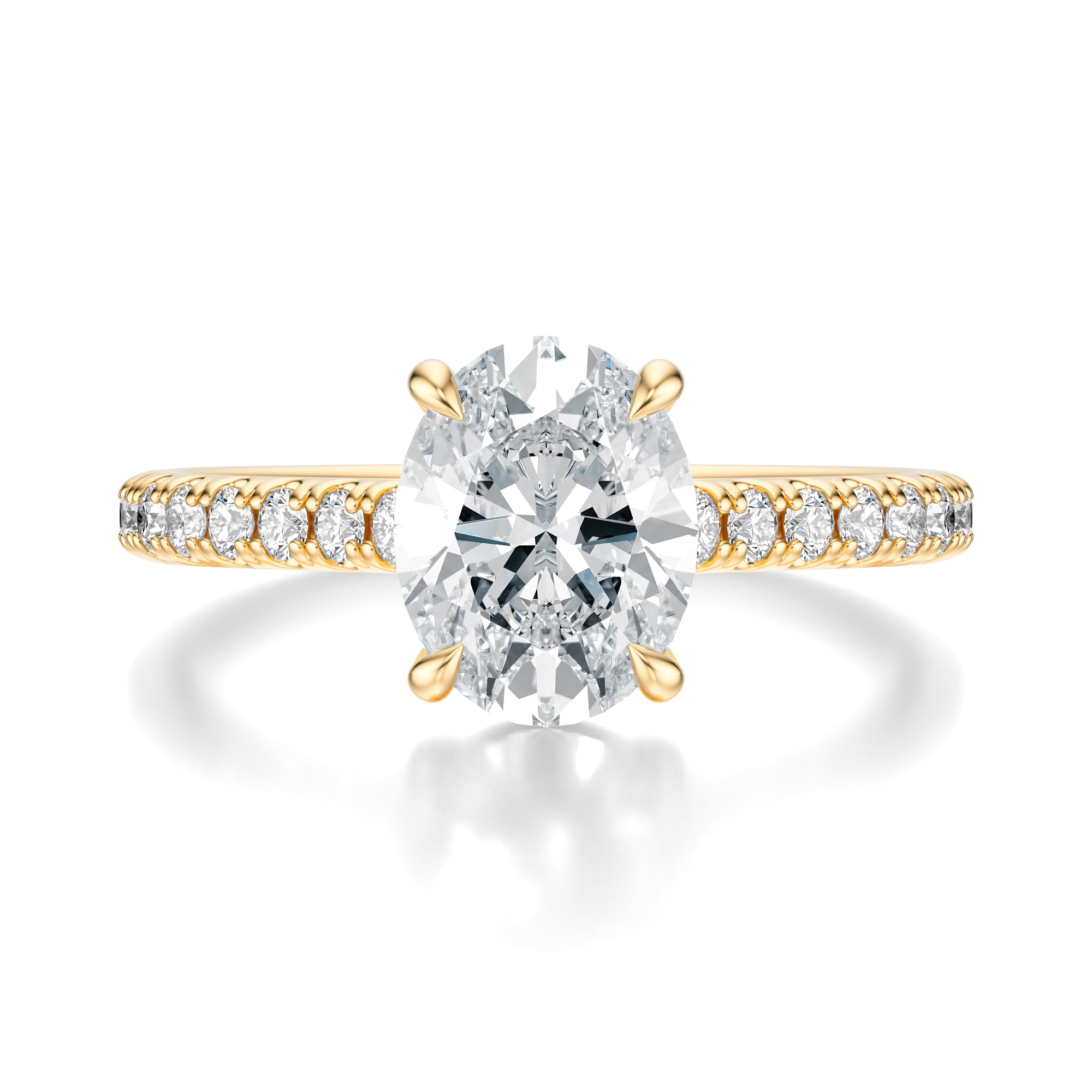 Signature Cathedral Oval Engagement Ring - Yellow Gold Pavé Band - Front View