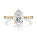 Signature Cathedral Pear Engagement Ring - Yellow Gold Pavé Band - Front View